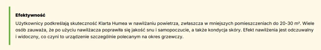 Zrzut ekranu z podsumowania komentarzy dot. Klarta Humea Grande na stronie Ceneo.pl. Źródło: Ceneo.pl