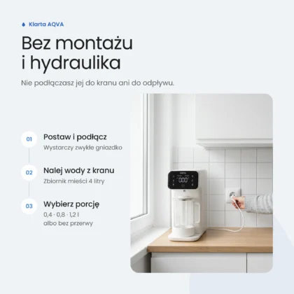 Klarta AQVA bez montażu – wystarczy gniazdko i woda z kranu