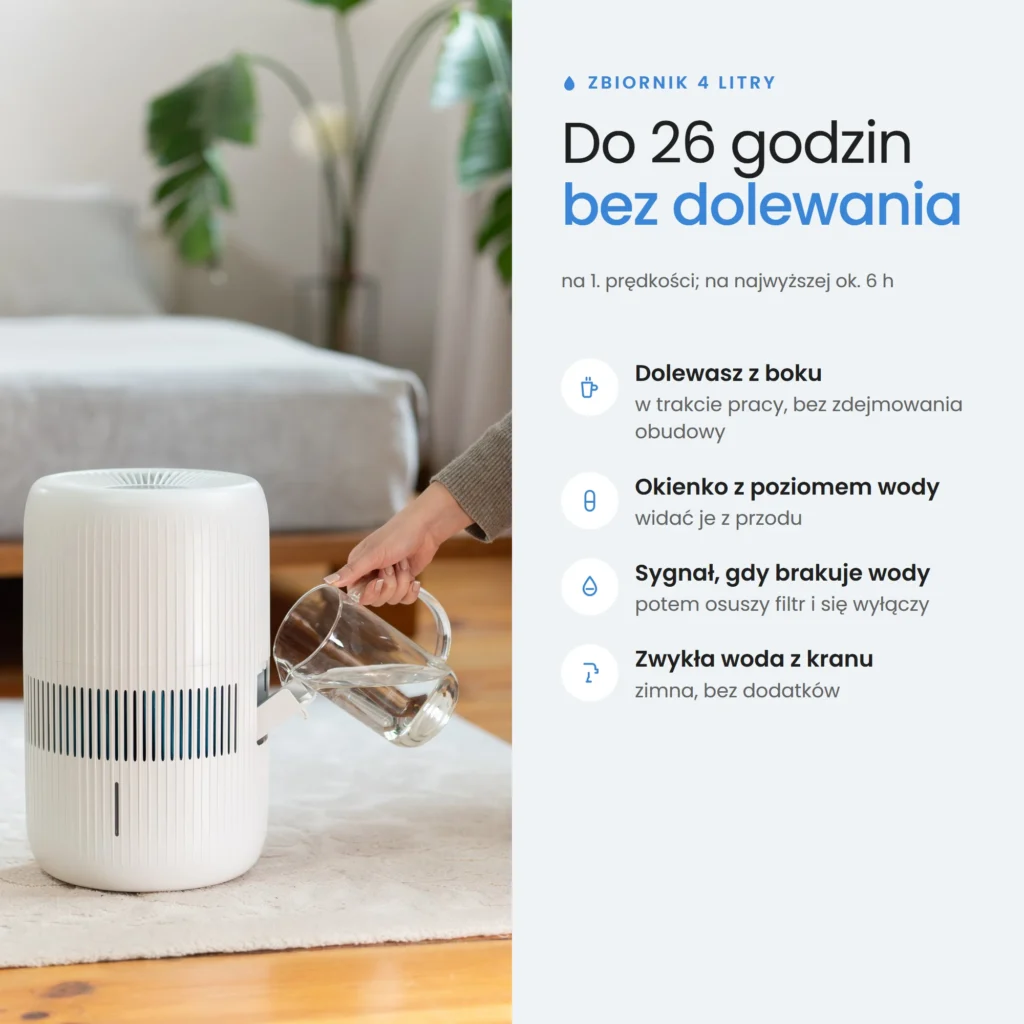 Dolewanie wody z boku do Klarta Humea Grande – zbiornik 4 l, do 26 godzin bez dolewania
